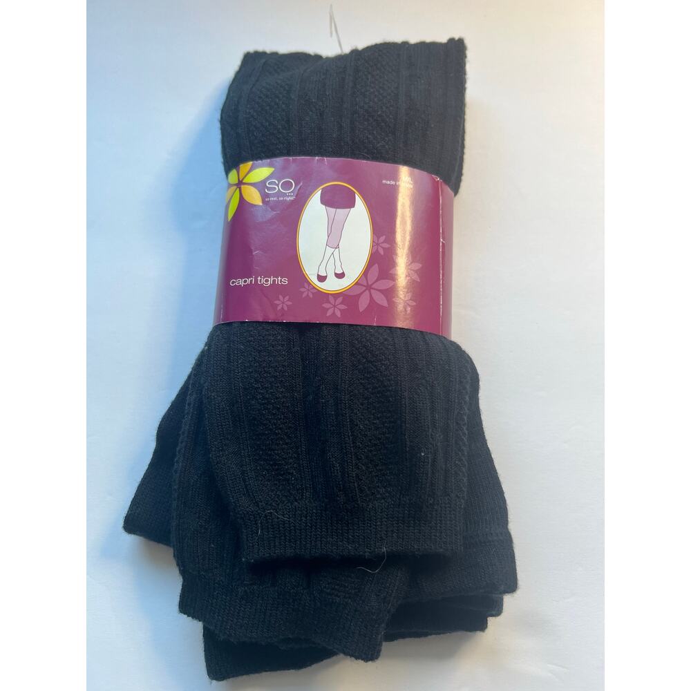 SO Capri Leggings Women M/L Black NWT Textured High‎ Waist Active